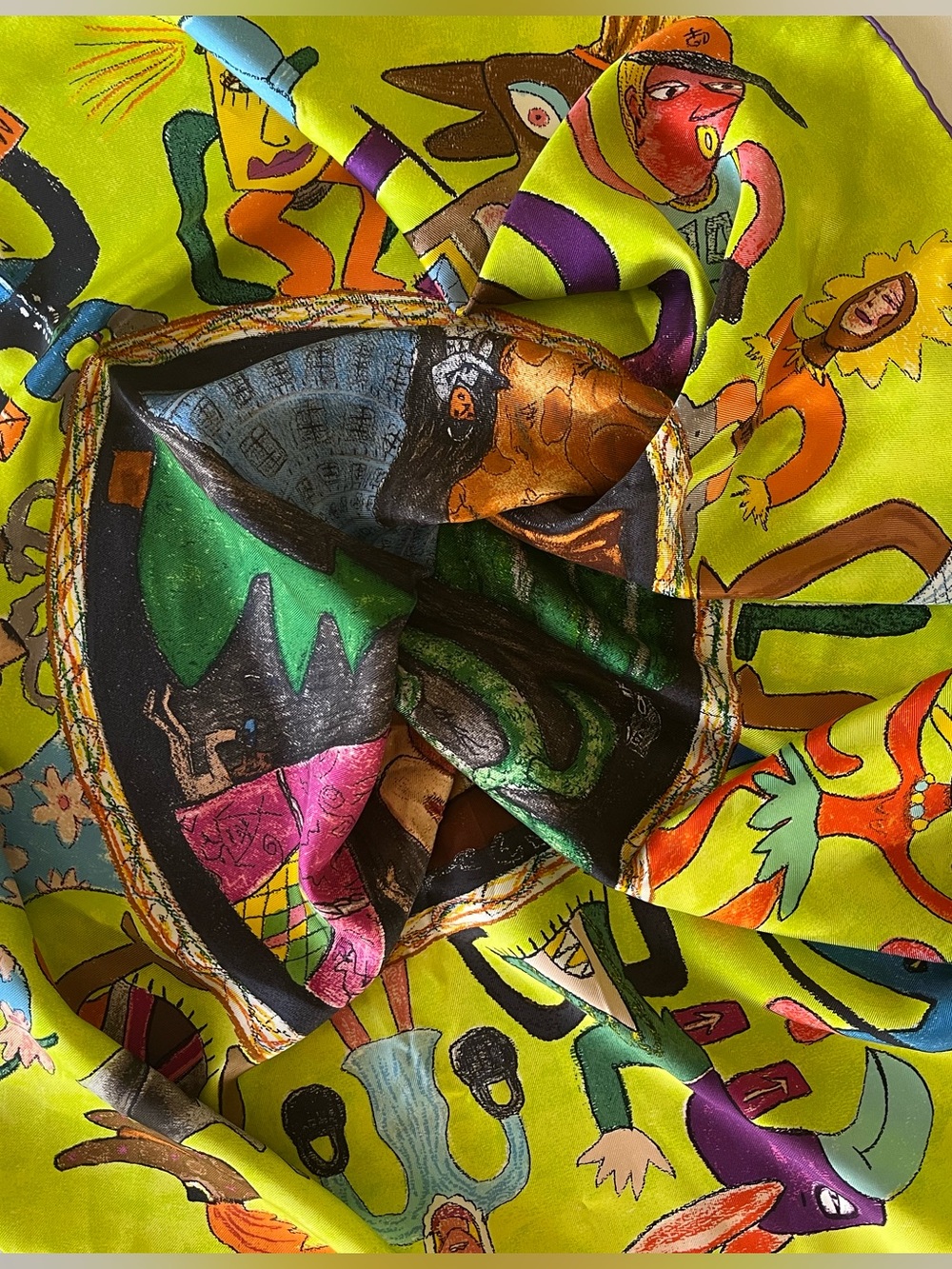 Rare 1995 Louis Vuitton silk twill scarf by William Adjété WIlson.